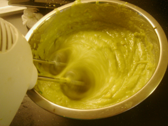 mixing the avocado